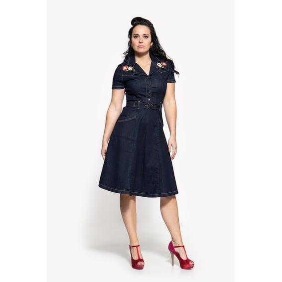 Queen Kerosin Swing Denim dress dark blue
