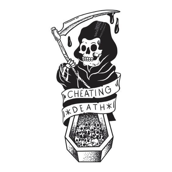 Cheating Death reaper sticker
