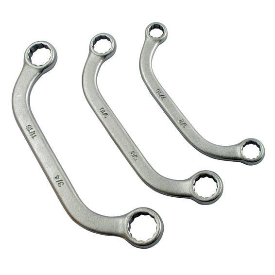 Curved box end wrench set. 3-piece