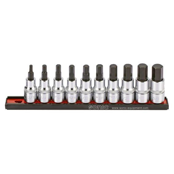 hex bit socket rail set 1/2". 10-piece. US/SAE