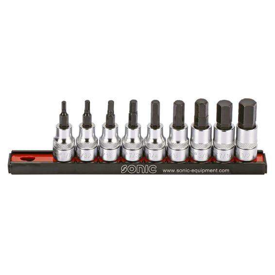 hex bit socket rail set 3/8". 9-piece. US/SAE