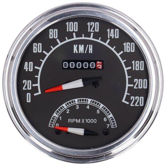 FL speedo/tachometer, '73-84 face', black. 2:1 kmh