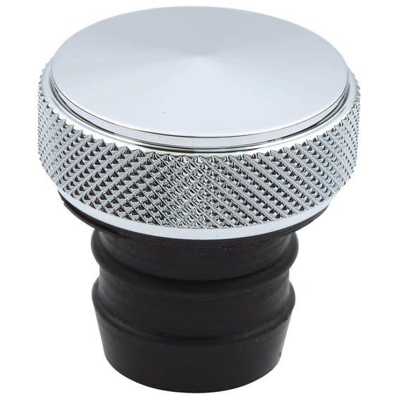 Oil tank fill plug, peaked. Chrome