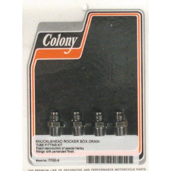 rocker box oil drain fittings. Black