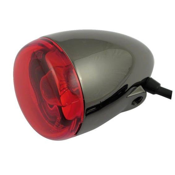 Chris, bullet turn signal. Black nickel. Red lens