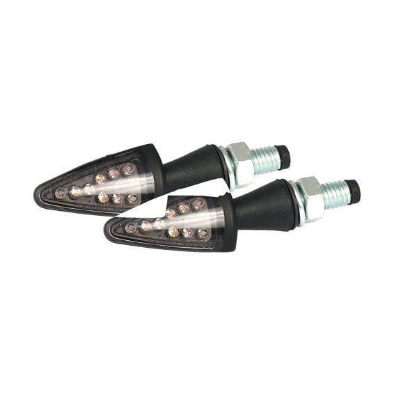 Black peak, LED turn signals. Black. Smoke lens