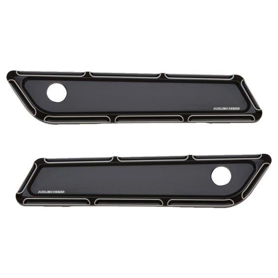 saddlebag latch cover set. Beveled, black CC