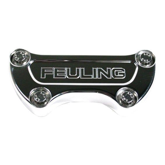 handlebar top clamp. Feuling Logo. Polished