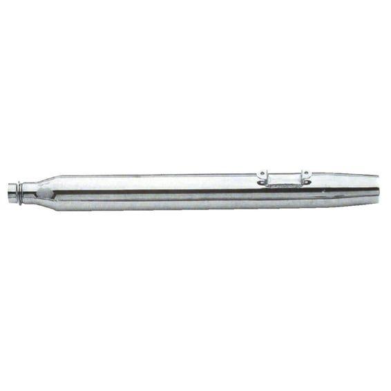 Tapered cruiser muffler (left). 30" long