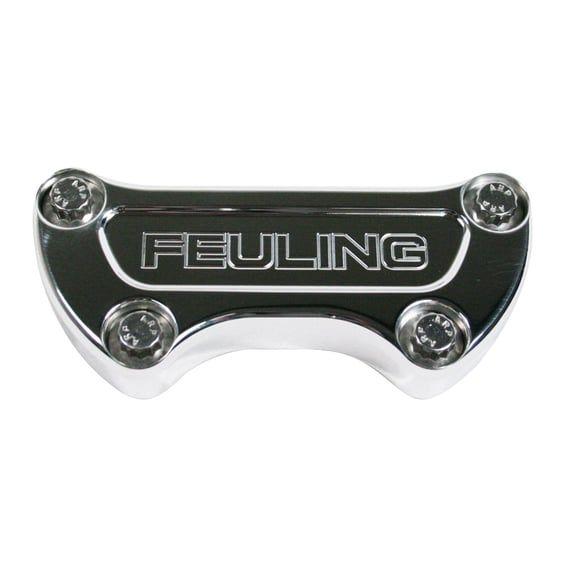 handlebar top clamp. Feuling Logo. Chrome