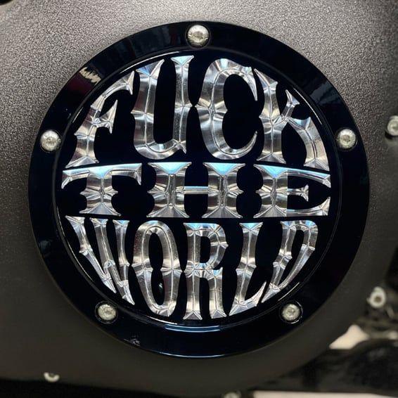 Indian Larry, 'FTW' derby cover. Gloss black/clear