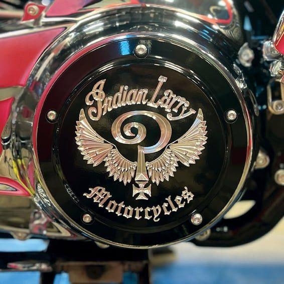 Indian Larry, 'Indian Larry' logo derby cover. Gloss black