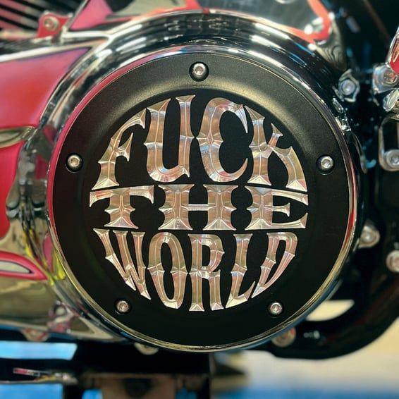 Indian Larry, 'FTW' derby cover. Matte black/clear
