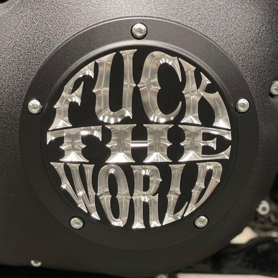 Indian Larry, 'FTW' derby cover. Matte black/clear