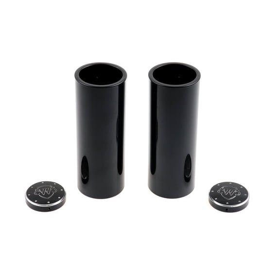 4-piece fork tube cover kit. Gloss black. Logo