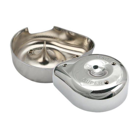 Super E/G air cleaner cover, notched. Chrome
