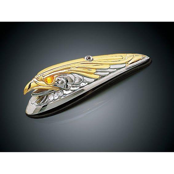 Eagle head front fender ornament. Chrome/gold