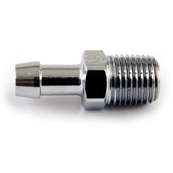 Oil line fitting, straight. 1/4" NPT to 5/16 hose. Chrome