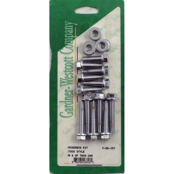 GW, rocker box top bolt kit. Flanged hex, chrome