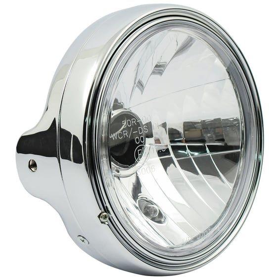 LTD style 7" H4 headlamp. side mount. Clear lens. Chrome