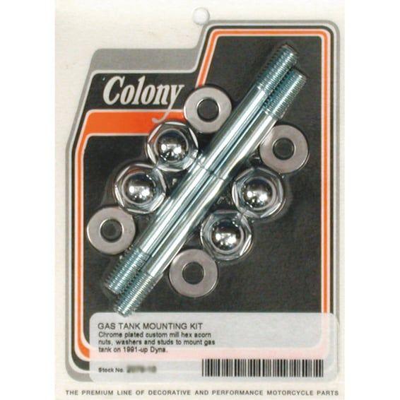 Dyna gas tank mount kit. Chrome Acorn