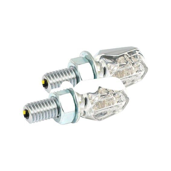 Tiny, LED turn signals. Chrome, clear lens