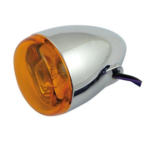 Chris, bullet turn signal. Chrome. Amber lens. Front