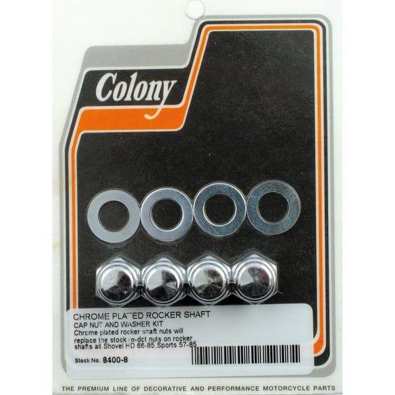 rocker shaft end nut set. Cap style, chrome