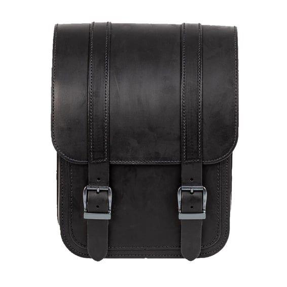 full leather swing arm bag left, 9 liter. Black