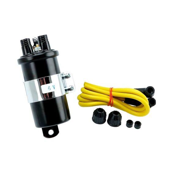 Round custom ignition coil kit, 6v. Black