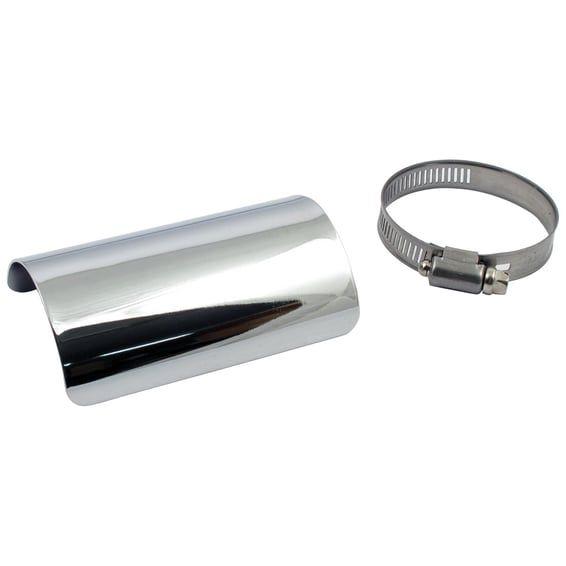 Universal smooth heat shield 4" long chrome