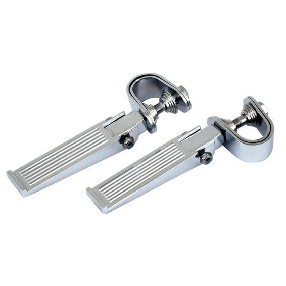 'Ribbed' foot peg set. Clamp-on. Chrome
