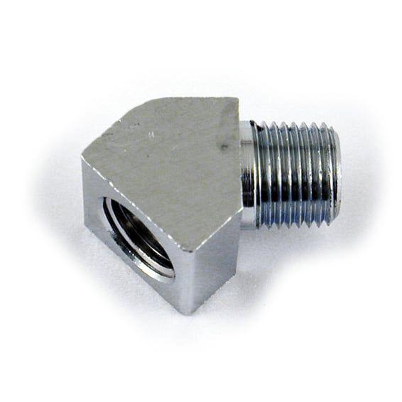 Adapter oil gauge fitting, 45 degrees. 1/8" NPT. Chrome