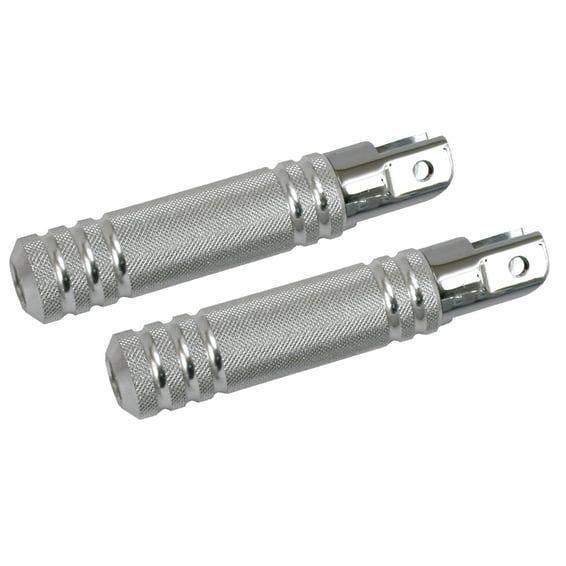 Knurled aluminum foot pegs. Small diameter. Polished