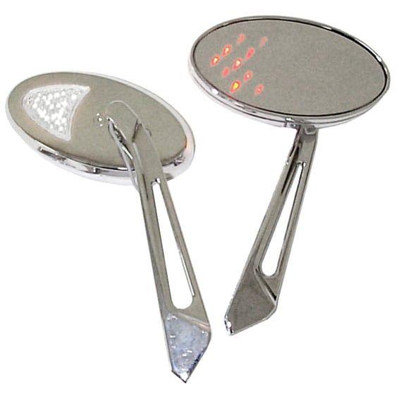 LED cateye turn signal mirror set. Chrome, white front lens