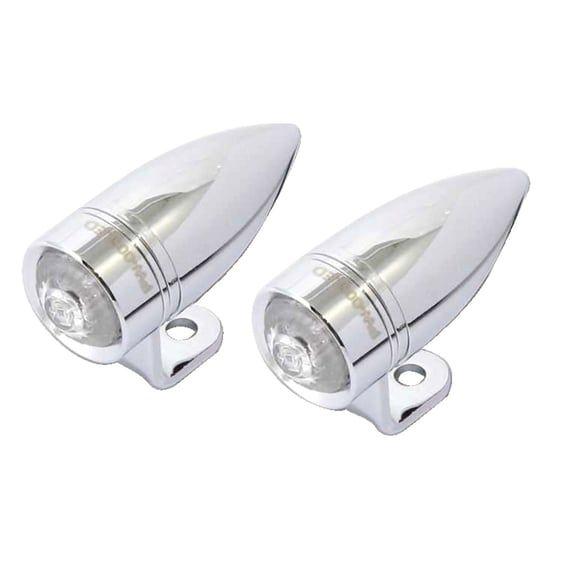 Mono bullet, LED turn signals. Clear lens. Chrome. bracket