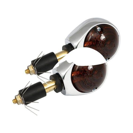 Full size bulls-eye, in-bar turn signals. Chrome. Smoke lens