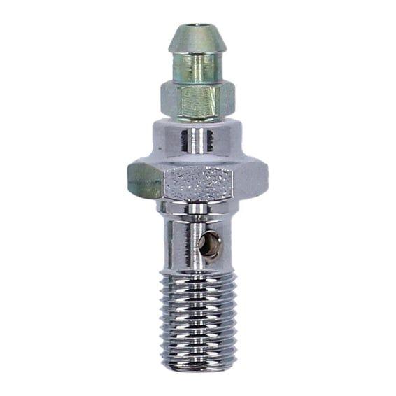 3/8-24 banjo bolt w/bleed nipple. Chrome