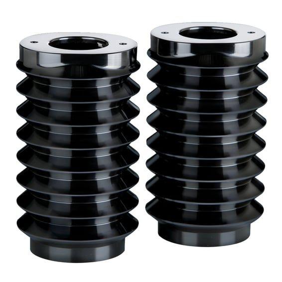 Retro fork boots. Black contrast machined