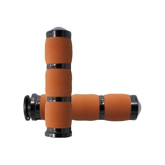 Avon air cushioned grips, black anodized, tan rubber