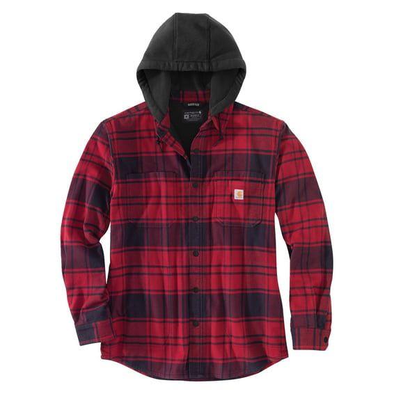 Flannel hooded shirt oxblood