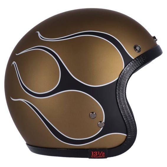 13 1/2 Skull bucket helmet flames matt gold