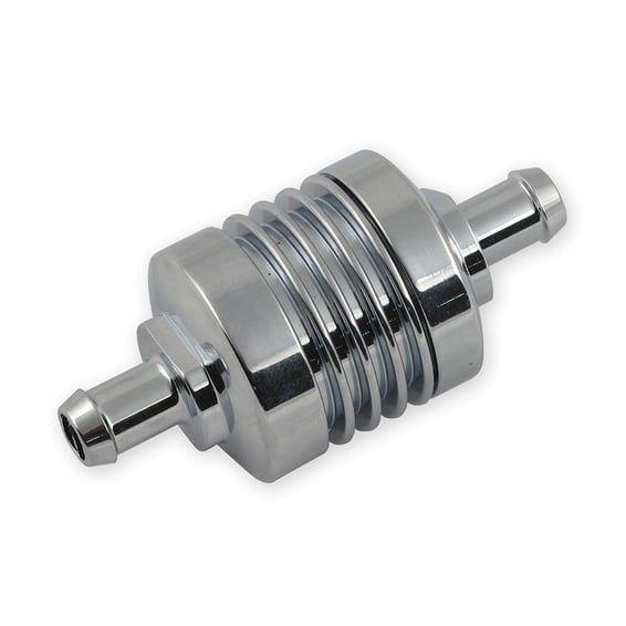 Fuel filter ribbed for 3/8" fuel hose. Chrome